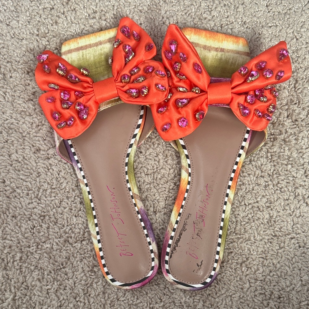 Betsey Johnson Vibrant Orange Gem Bow Sandals